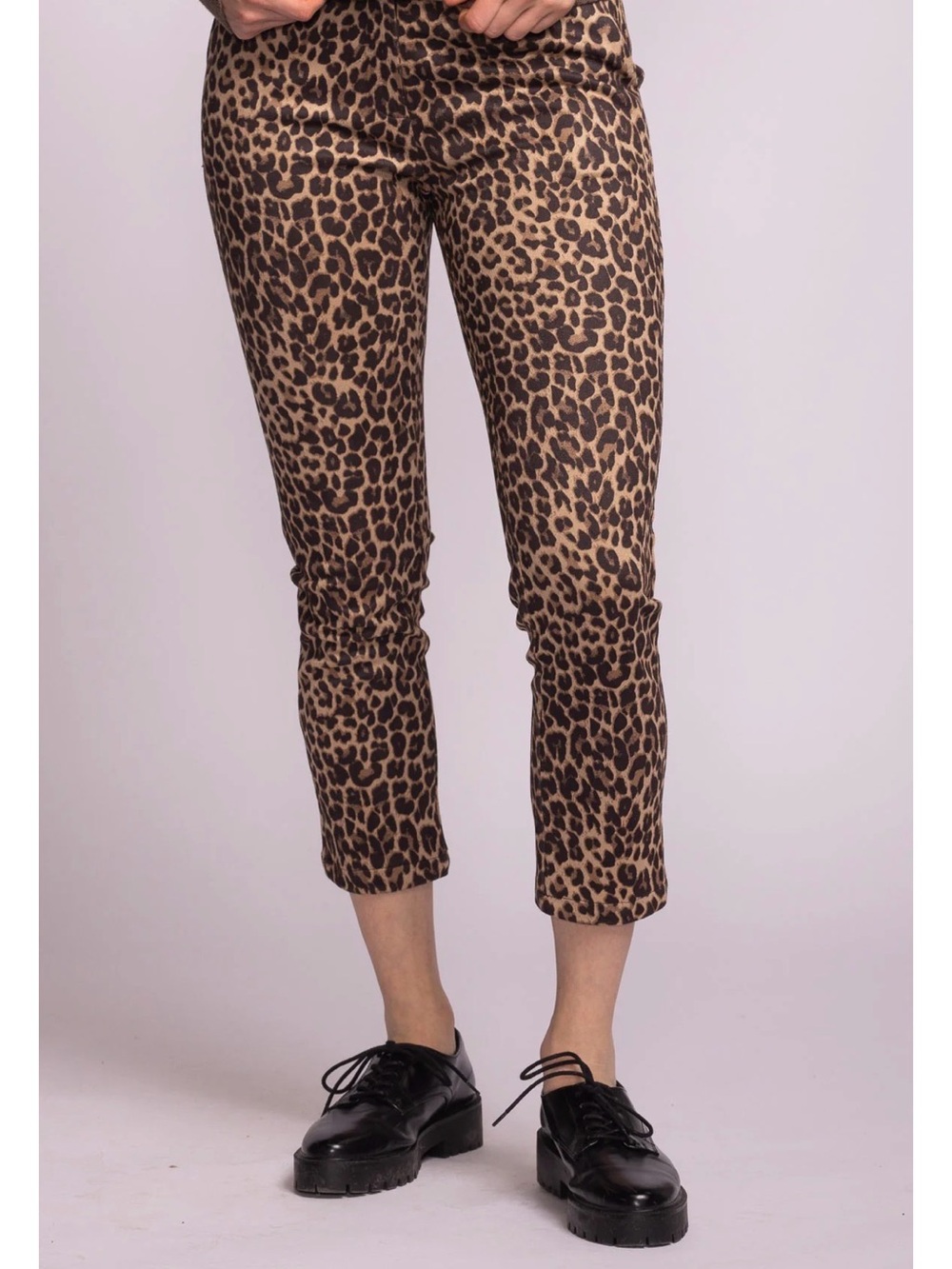 Leopard Print Cropped Pants - Brown Black